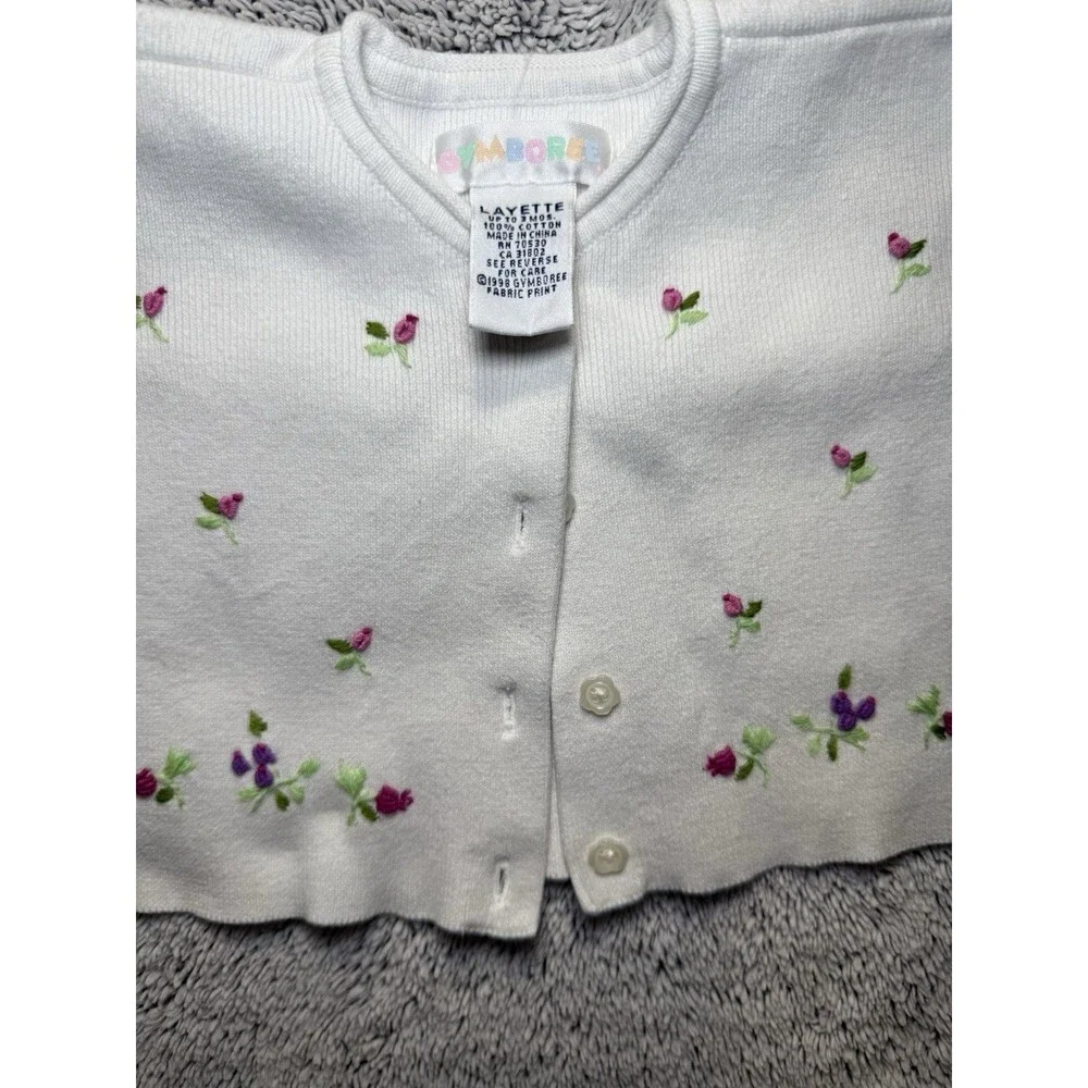 Vtg Gymboree 1998 Rainbow Tag‎ Floral Embroidered White Cardigan Sweater 0-3m